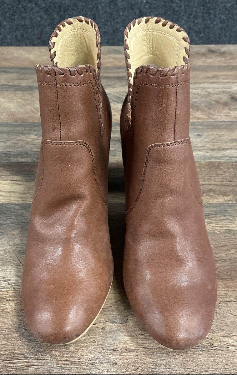 Lucky Brand Sivya Ark Brown Saddle Leather Cutout Ankle Boots Women's Size 9
