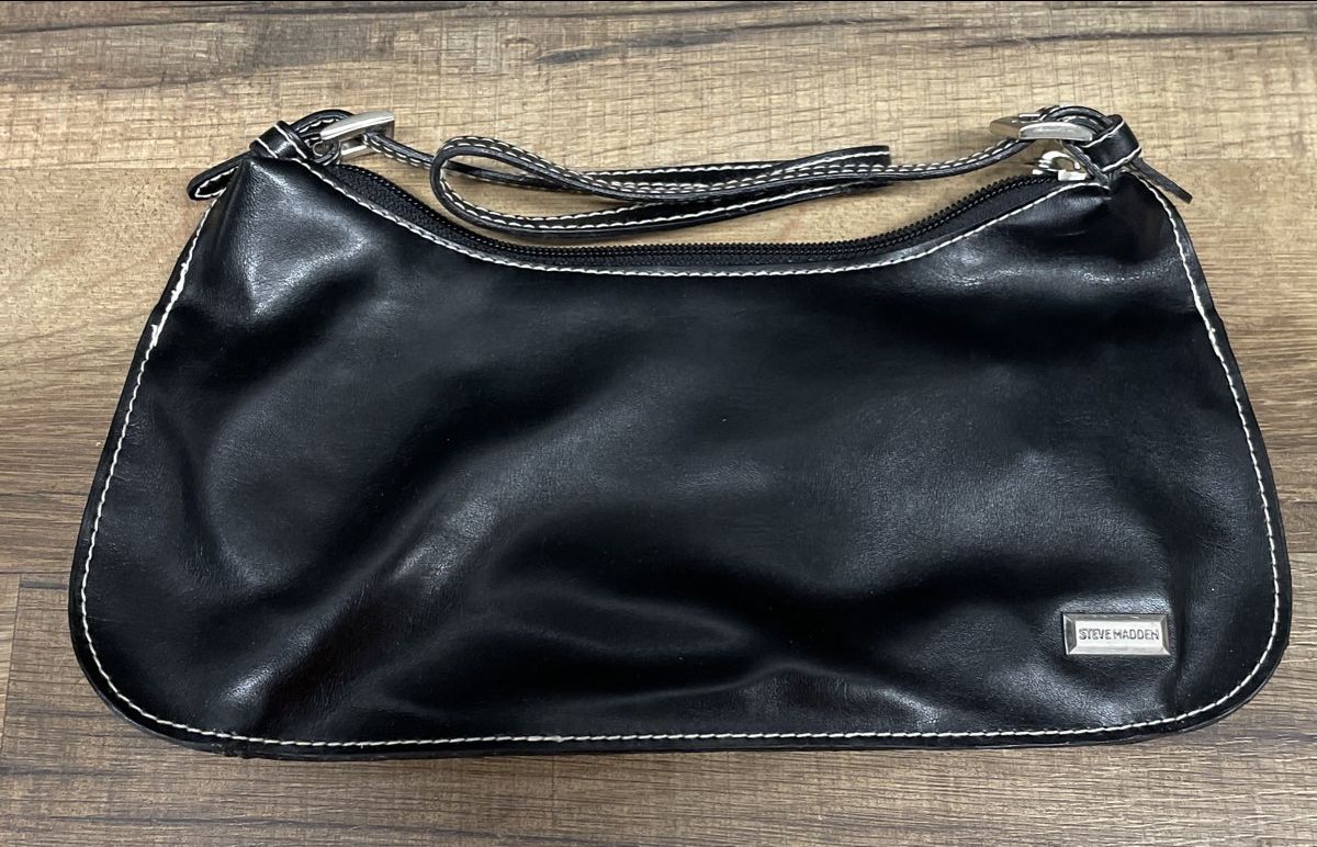 Steve Madden Black Leather Vintage 2000s Baguette Shoulder Bag Contrast Stitch