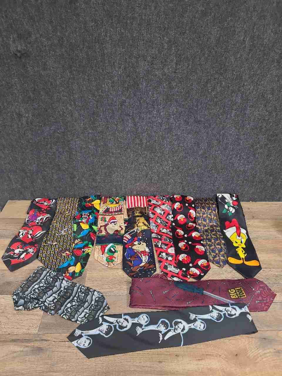 Vintage 90s Men's Necktie Lot 12pc Looney Tunes J Garcia Elmo Three Stooges