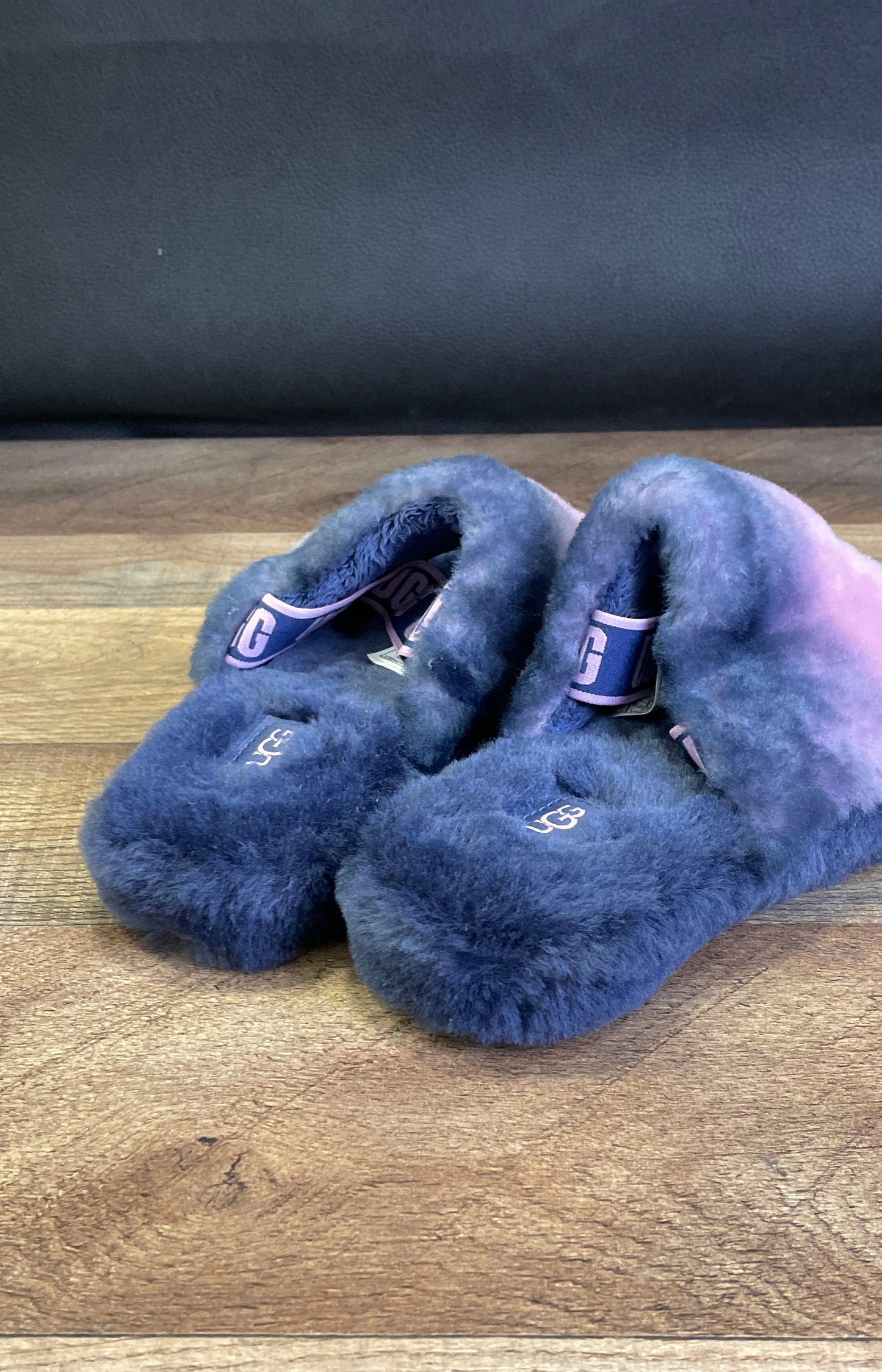 UGG Fluff Yeah Slide Pink Blue Marble Sheepskin Slipper Slides Kids Size 3