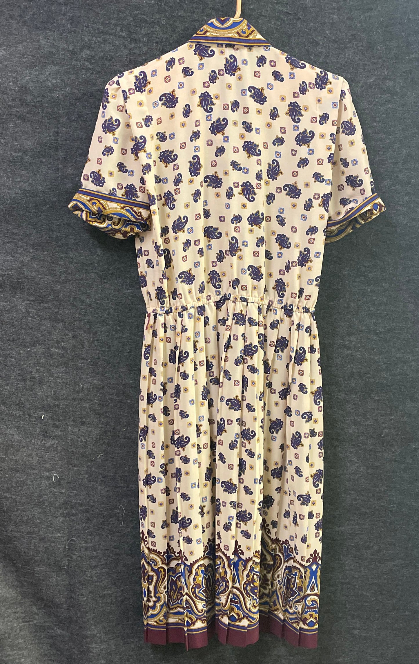 Vintage 90s Schrader Petite Women's Paisley Pleated Belted Shirt Dress Sz 10