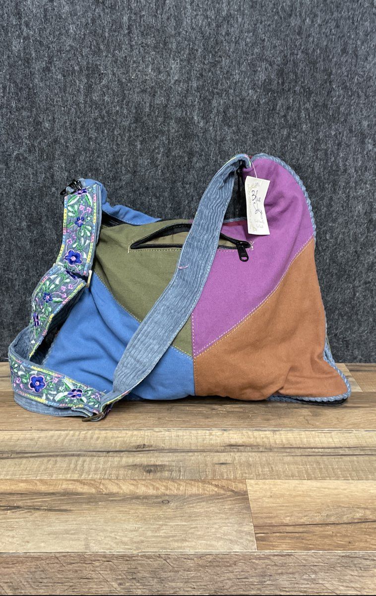 Blue Sky Seven Pocket Cargo Bag Patchwork Crossbody NWT Boho Floral Canvas