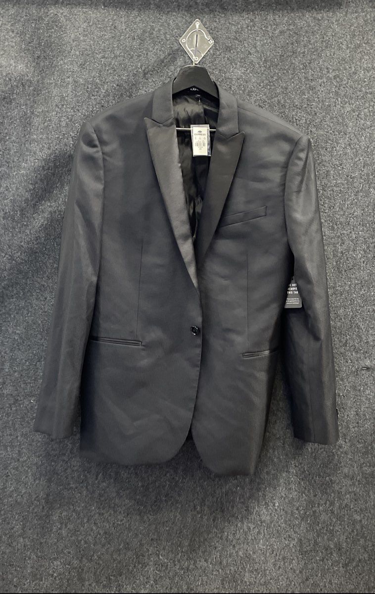 Express Men's Black Slim Suit Jacket Blazer Textured Micro Check Sz 44R NWT