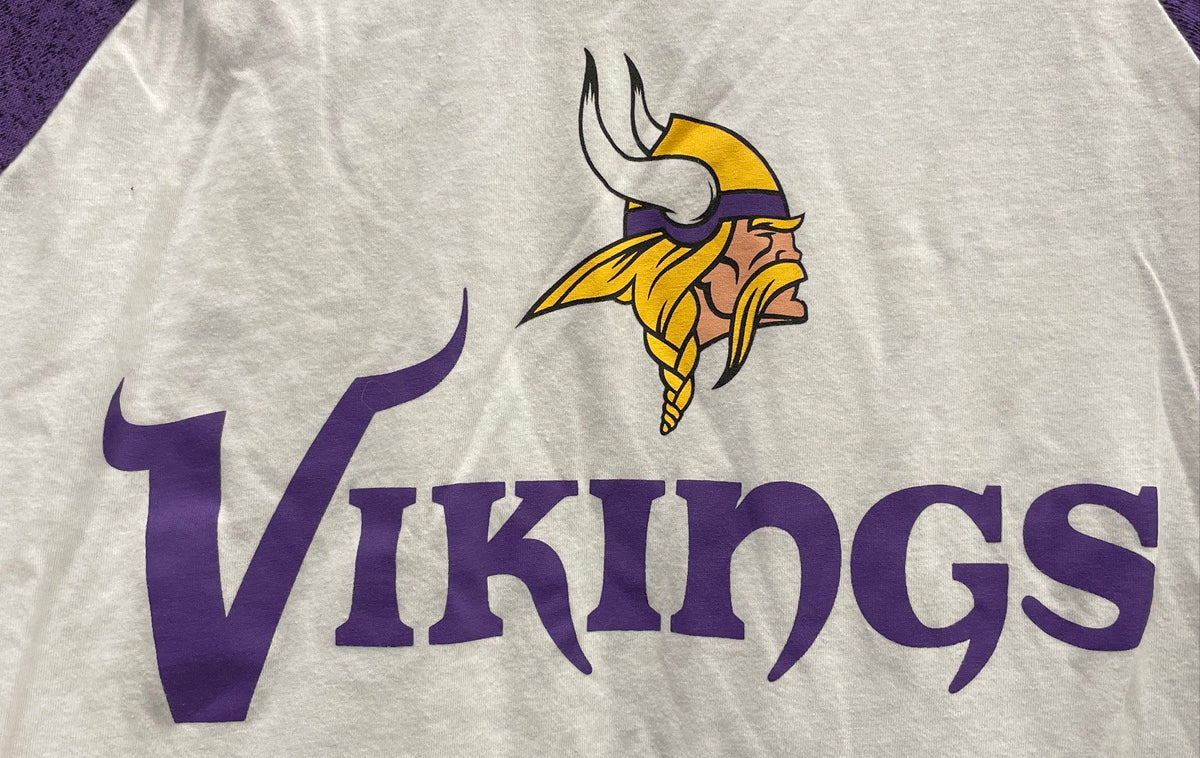 Minnesota Vikings NFL Team Apparel Raglan 3/4 Sleeve Shirt Purple White Sz M