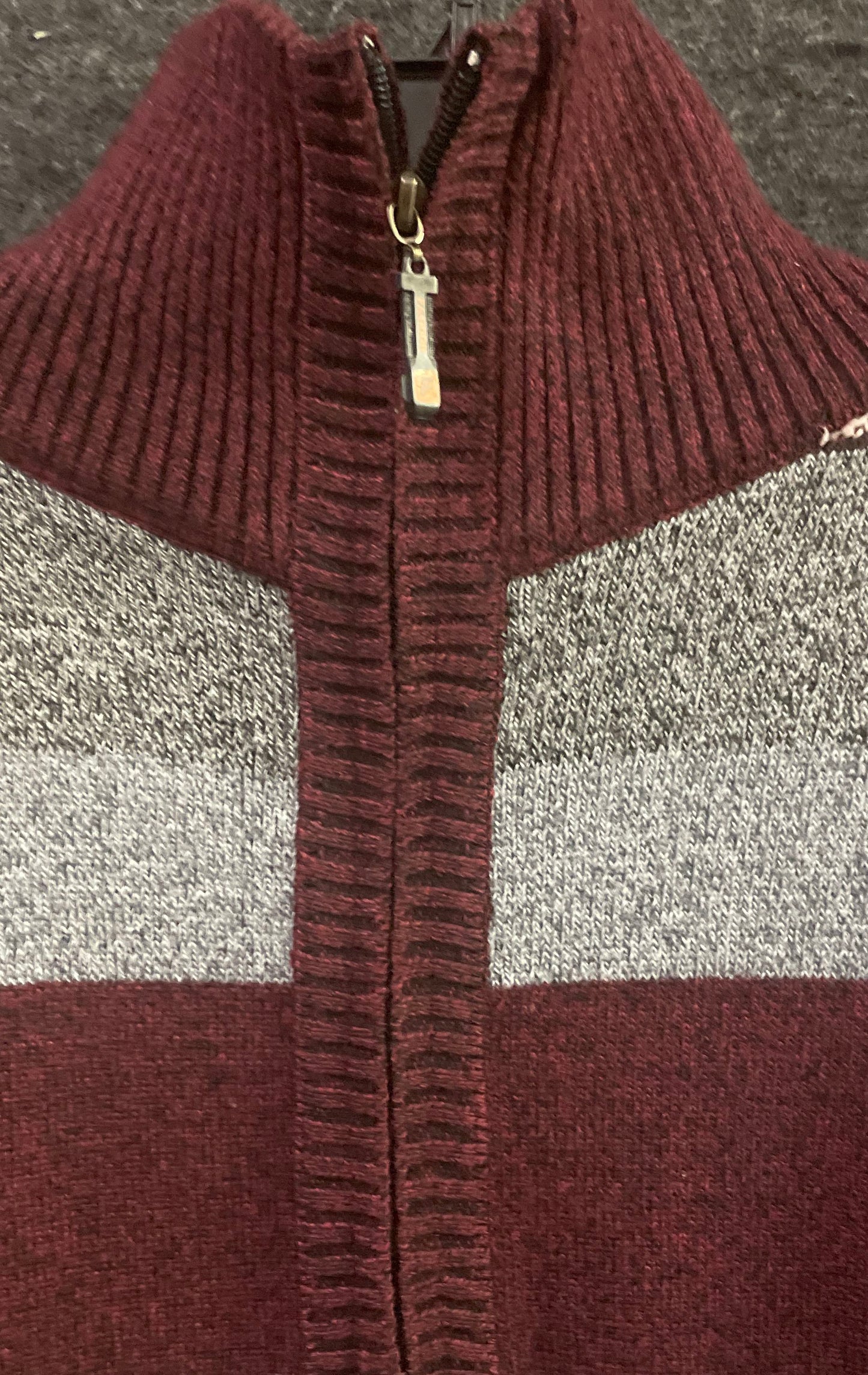 Vintage 90s Pronti Men's Pullover Sweater Burgundy Gray Striped 1/4 Zip Sz 4XL