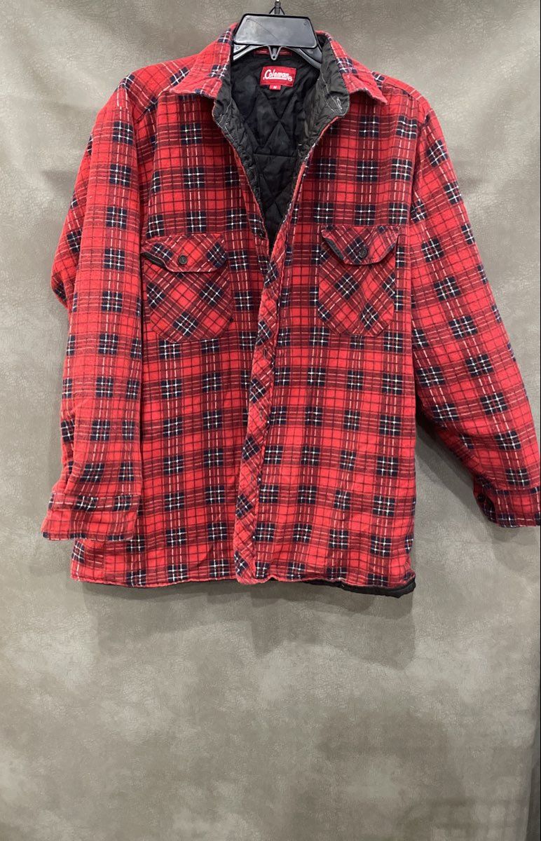 Coleman Men's Red Plaid Quilted Lined Flannel Shirt Jacket Sz M