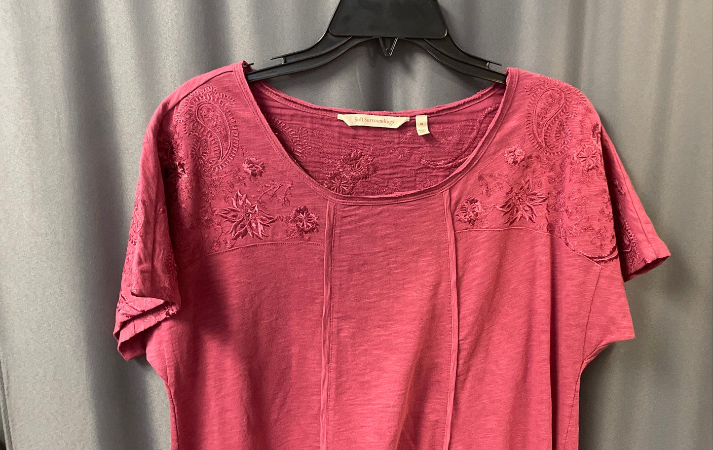 Soft Surroundings Women's Burgundy Embroidered Sleep Dress Nightgown Sz M