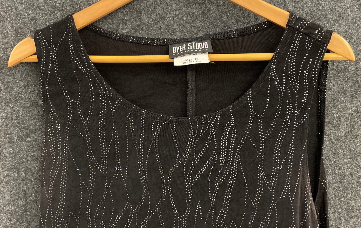 Vintage Y2K Byer Studio Women's Black Silver Glitter Wavy Maxi Dress Size 14