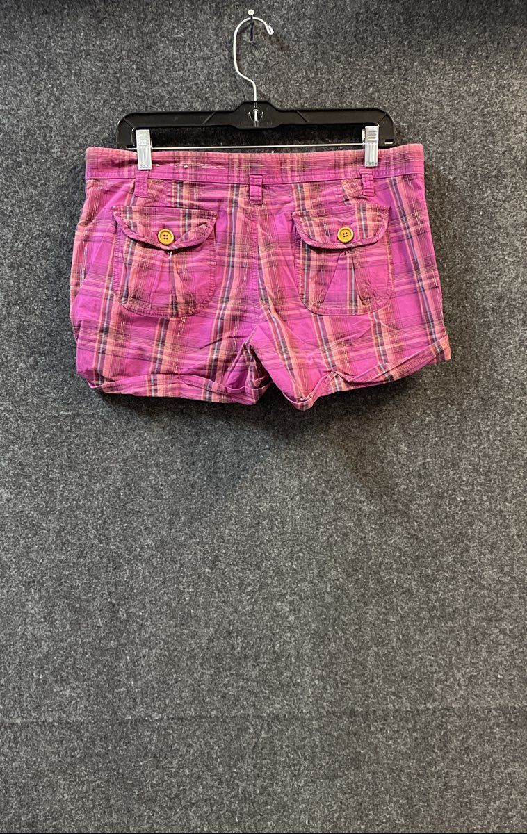 OP Ocean Pacific Women's Purple Plaid Metallic Cuffed Shorts Size 13