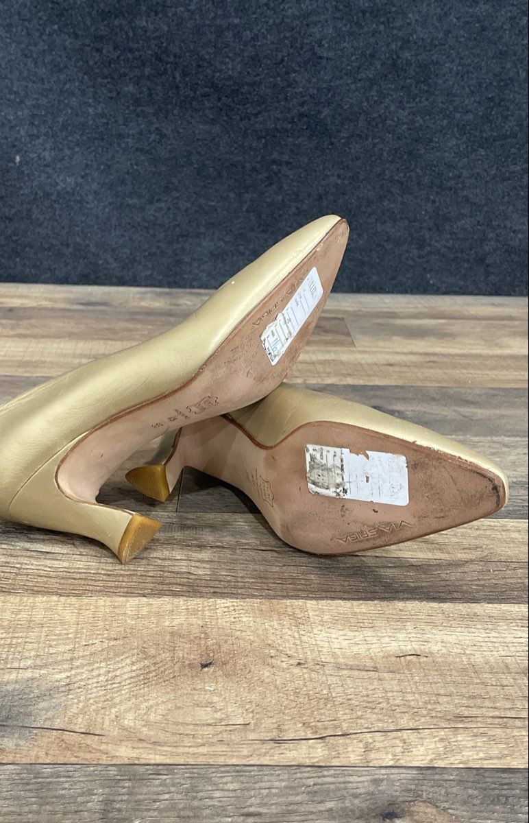 Via Spiga Metallic Gold Leather Pointed Toe Pumps Made in Italy Size 5B