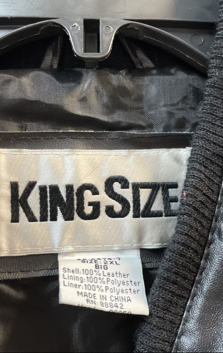 King Size Men's Black Patchwork Leather Full Zip Bomber Jacket Size 2XL Big