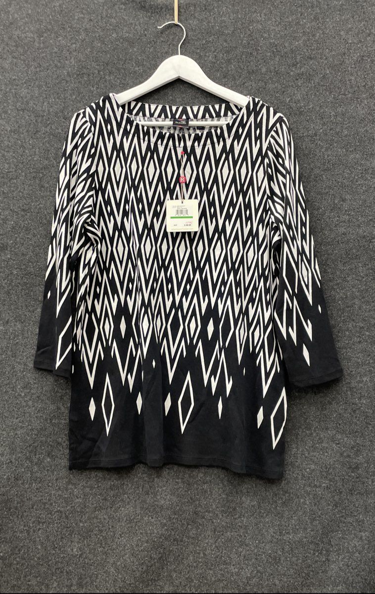Rafaella Women's Deep Midnight Indigo Treasure Geometric Tunic Top NWT Sz L