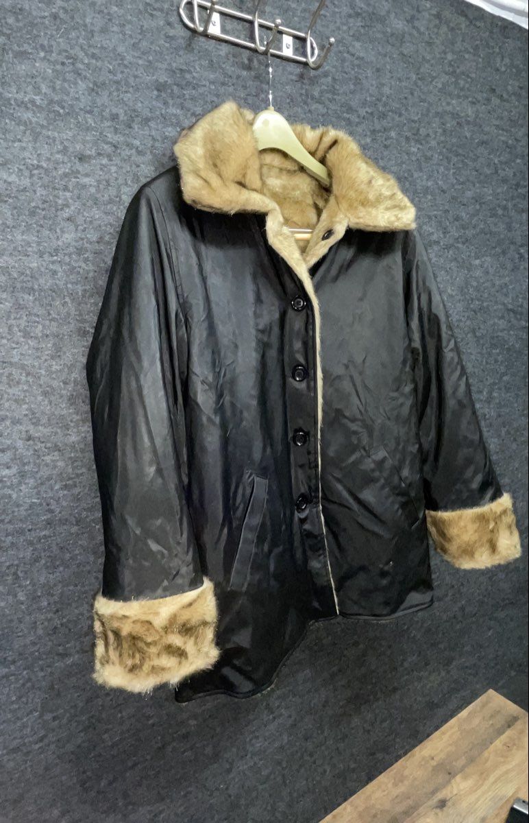 Vintage Y2K Komitor Women's Reversible Faux Fur Leather Coat Black Sz M