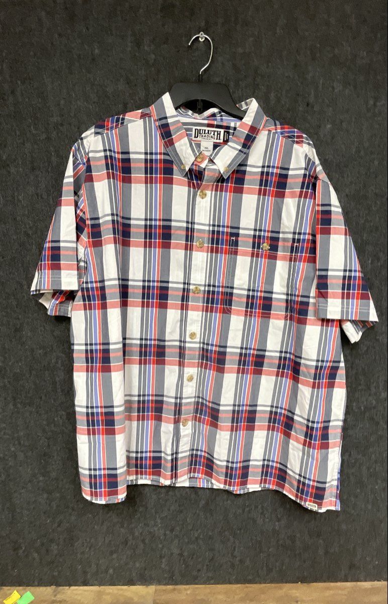 Duluth Trading Co Men's Short Sleeve Plaid Relaxed Fit Untucked Shirt Sz 2XL