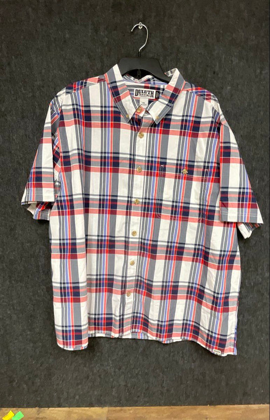 Duluth Trading Co Men's Short Sleeve Plaid Relaxed Fit Untucked Shirt Sz 2XL