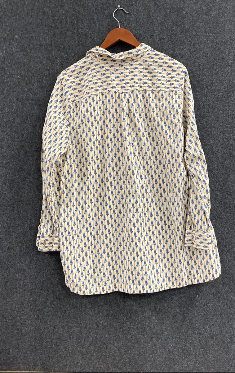Duluth Trading Co Women's Long Sleeve Button Down Shirt Yellow Geometric Sz XXL