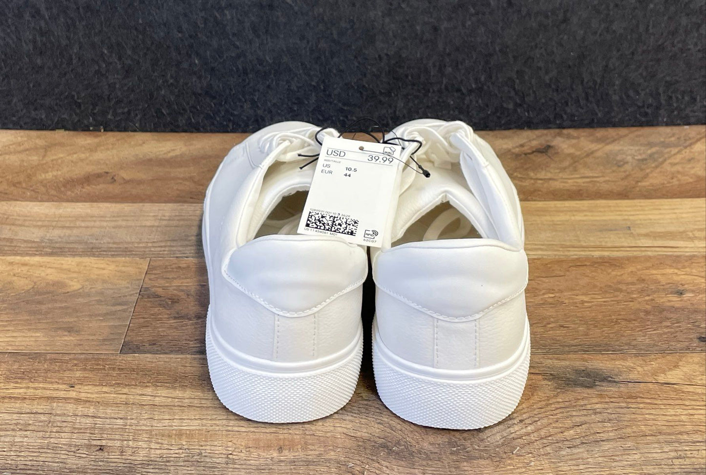 H&M White Synthetic Leather Low Top Sneakers Men's Size 10.5 NWT