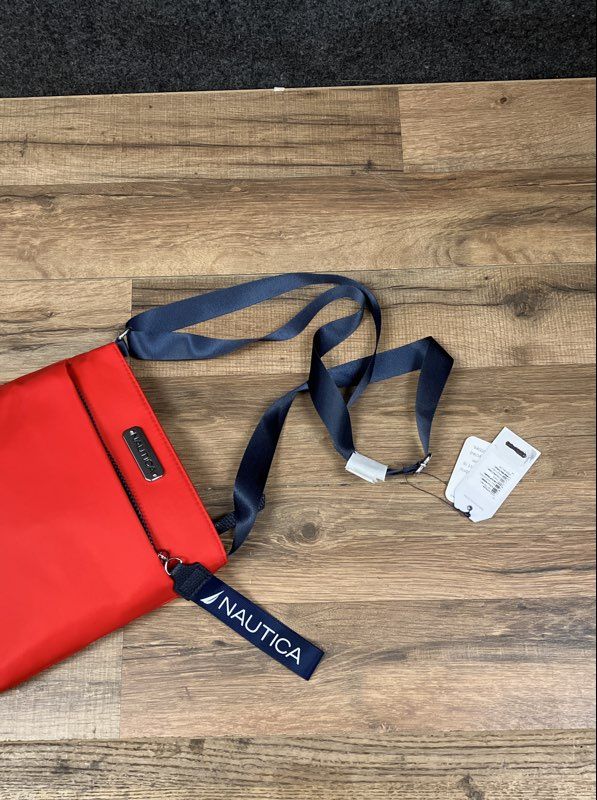 Nautica Red Navy Blue Nylon Crossbody Bag Travel Purse NWT