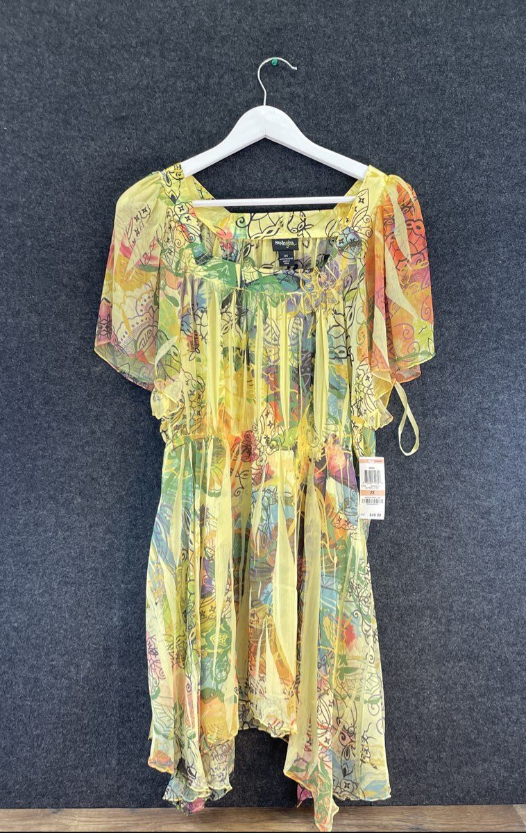 Style & Co Women's Multicolor Butterfly Story Floral Semi-Sheer Top NWT Sz 2X