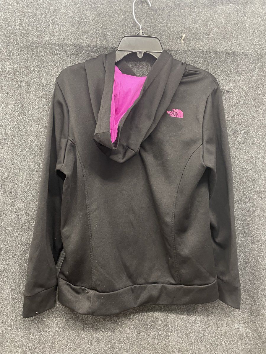 The North Face Women's Hoodie Black Pink Logo Pullover Fleece Lined Sz L