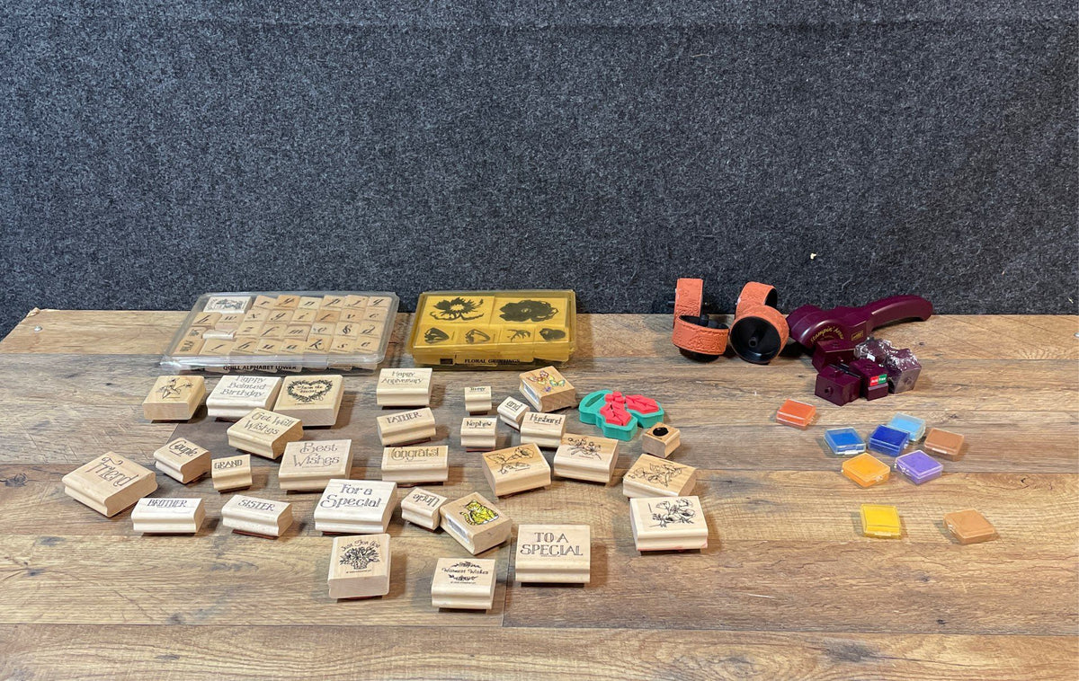 Stampin' Up! Wooden Rubber Stamp Lot Floral Alphabet Sentiments 70 Pcs Vintage