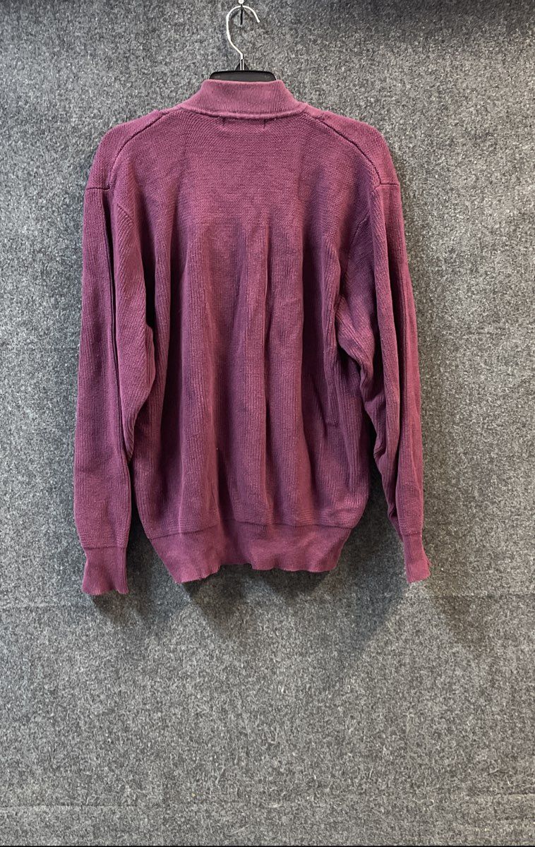 Vintage 90s Eddie Bauer Men's Purple Cotton Ribbed Button Neck Sweater Sz L