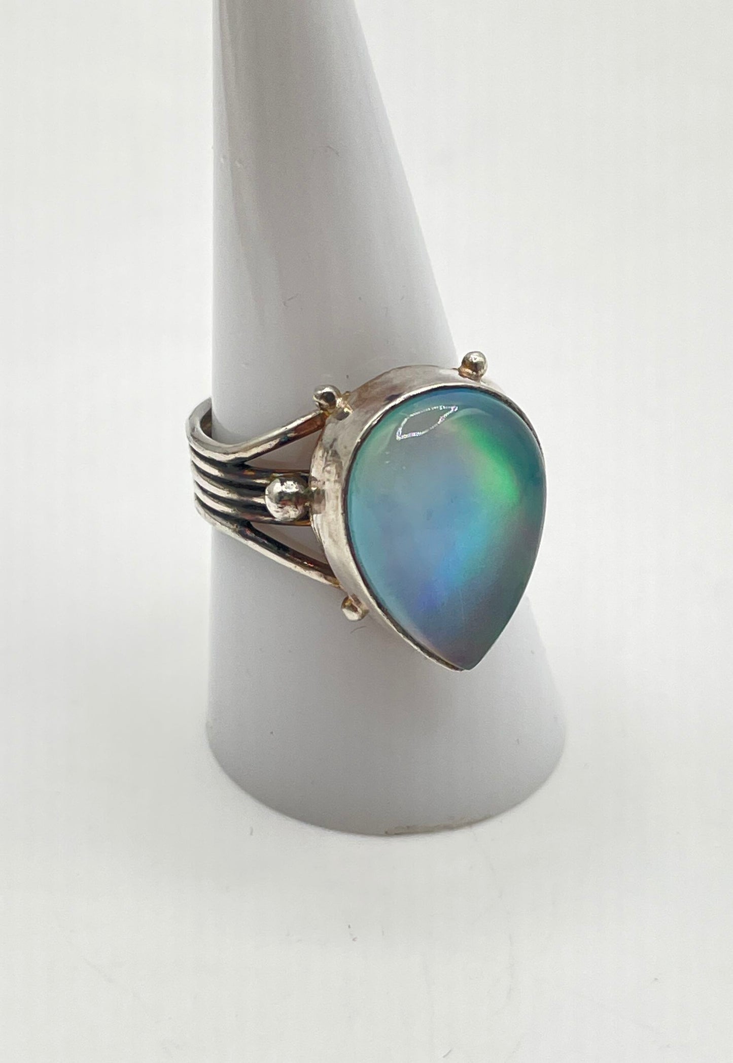 Aurora Opal Silver Tone Multi-Wire Band Ring 6.8g *NPM*