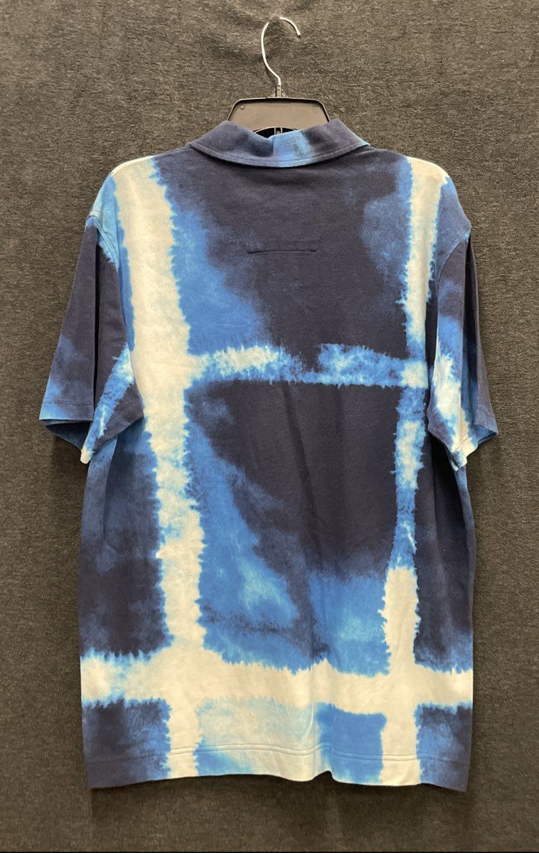 Nautica Men's Polo Shirt Blue Navy White Tie Dye Watercolor Grid Sz M NWT