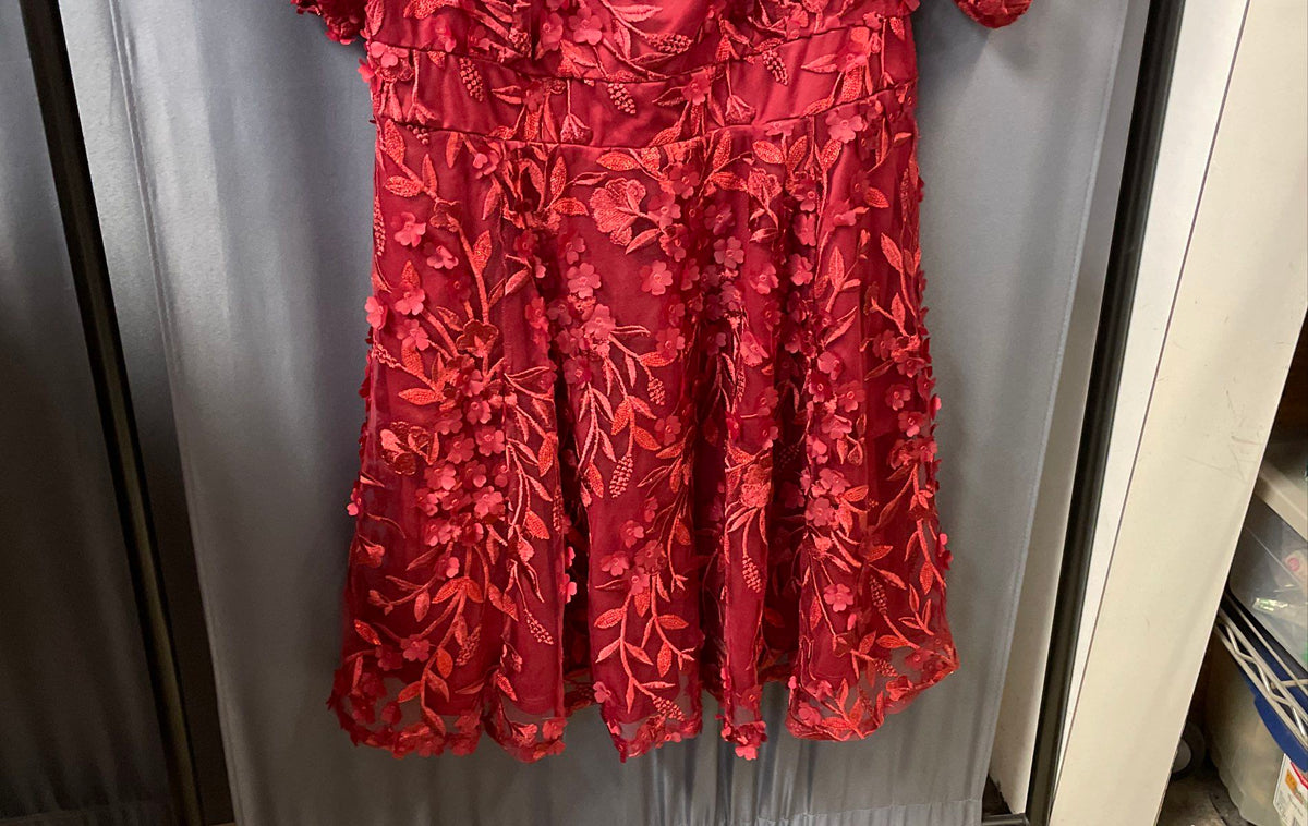 Torrid Women's Red 3D Floral Applique Mesh Puff Sleeve Party Dress Sz 18