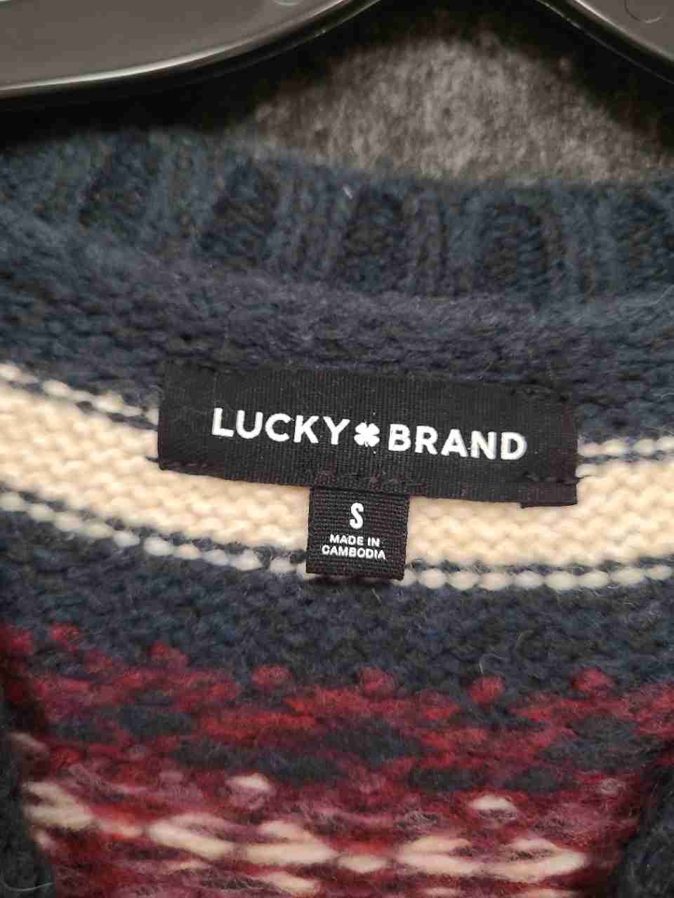 Lucky Brand Women's Navy Fair Isle Knit Yoke Pullover Sweater Sz S NWT