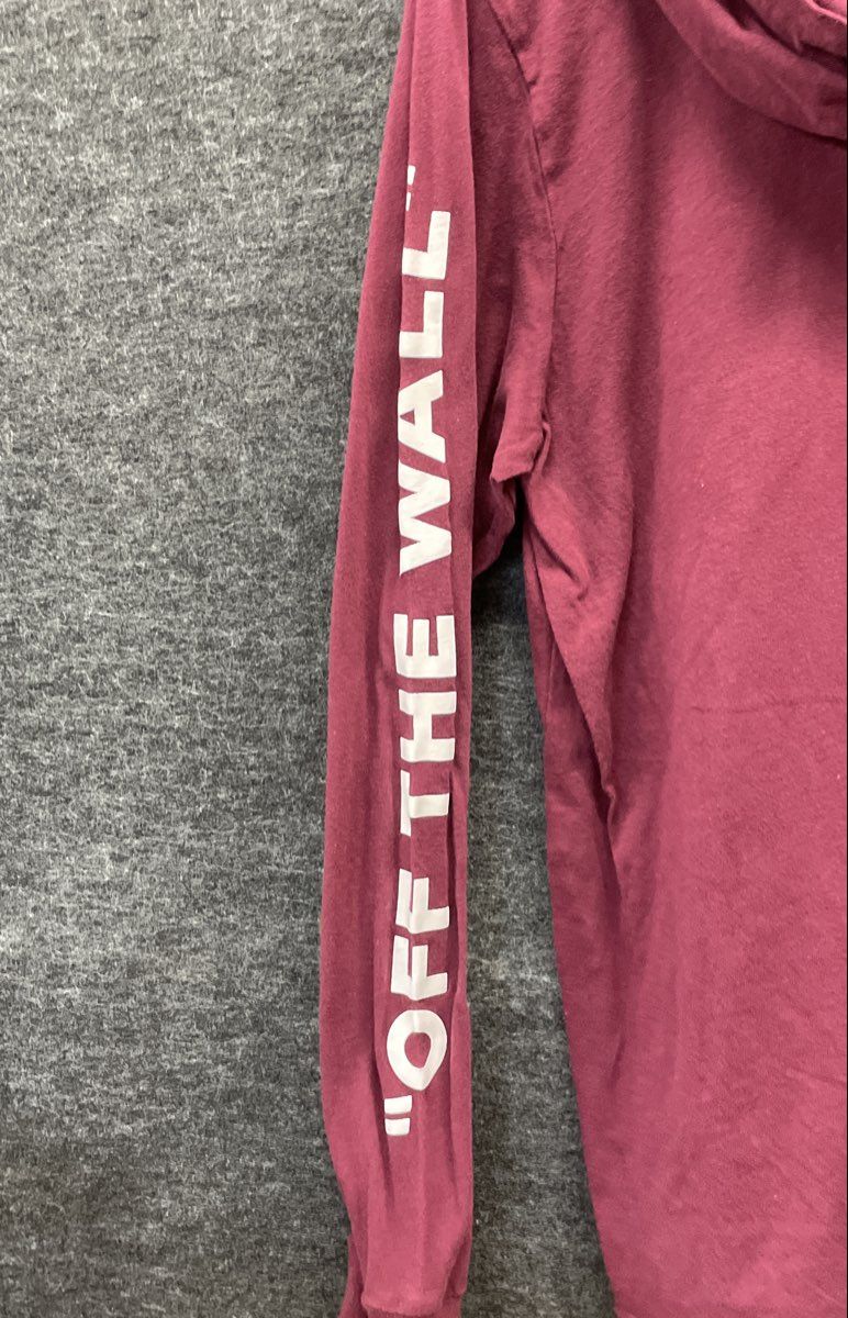 Vans Men's Maroon Red Long Sleeve Hoodie T-Shirt Off The Wall Graphic Sz S