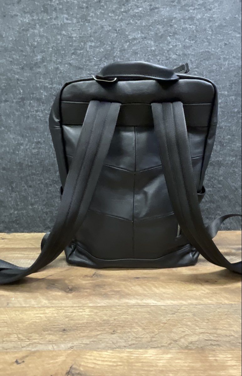 Black Leather Multi-Compartment Commuter Backpack Silver Hardware
