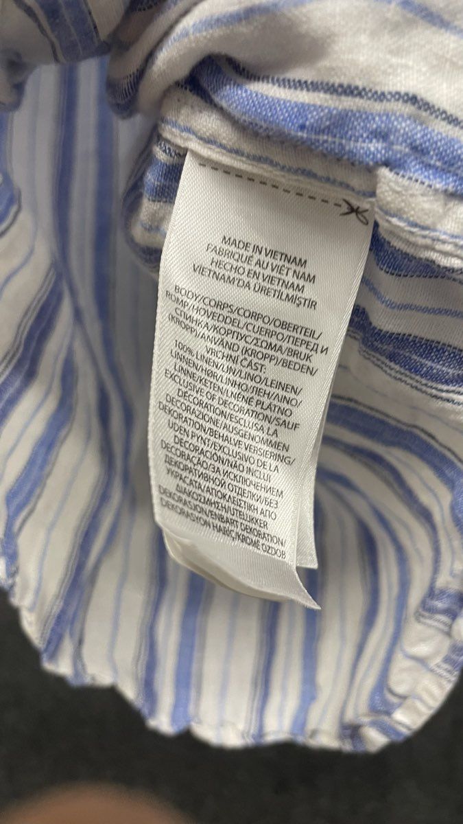 Polo Ralph Lauren Boys Blue White Striped Linen Short Sleeve Shirt Sz M 10-12