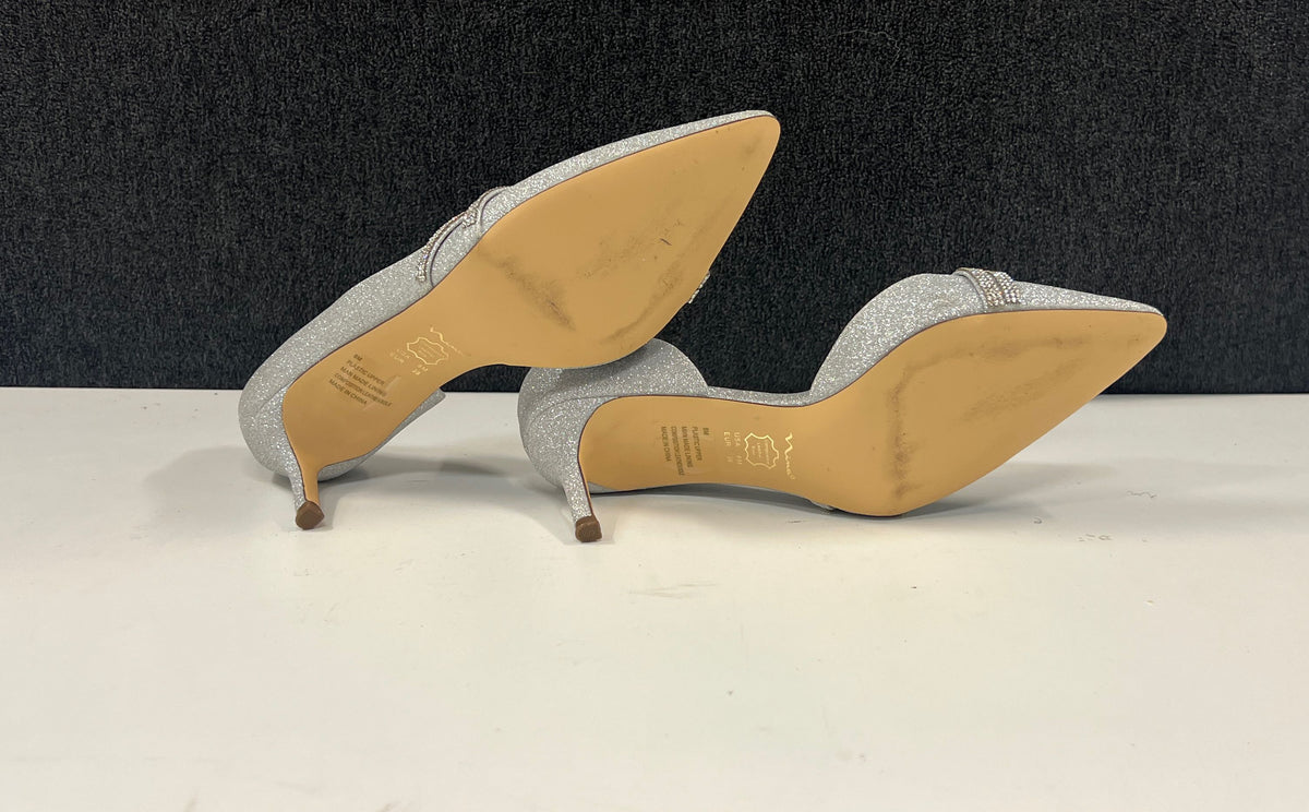 Nina Brystol Silver Glitter Rhinestone d'Orsay Pointed Toe Pump Size 8M