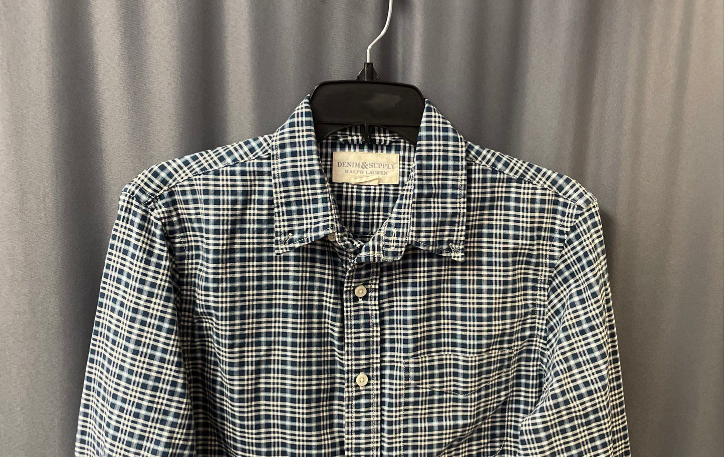Denim & Supply Ralph Lauren Men's Blue White Plaid Cotton Button Down Shirt S