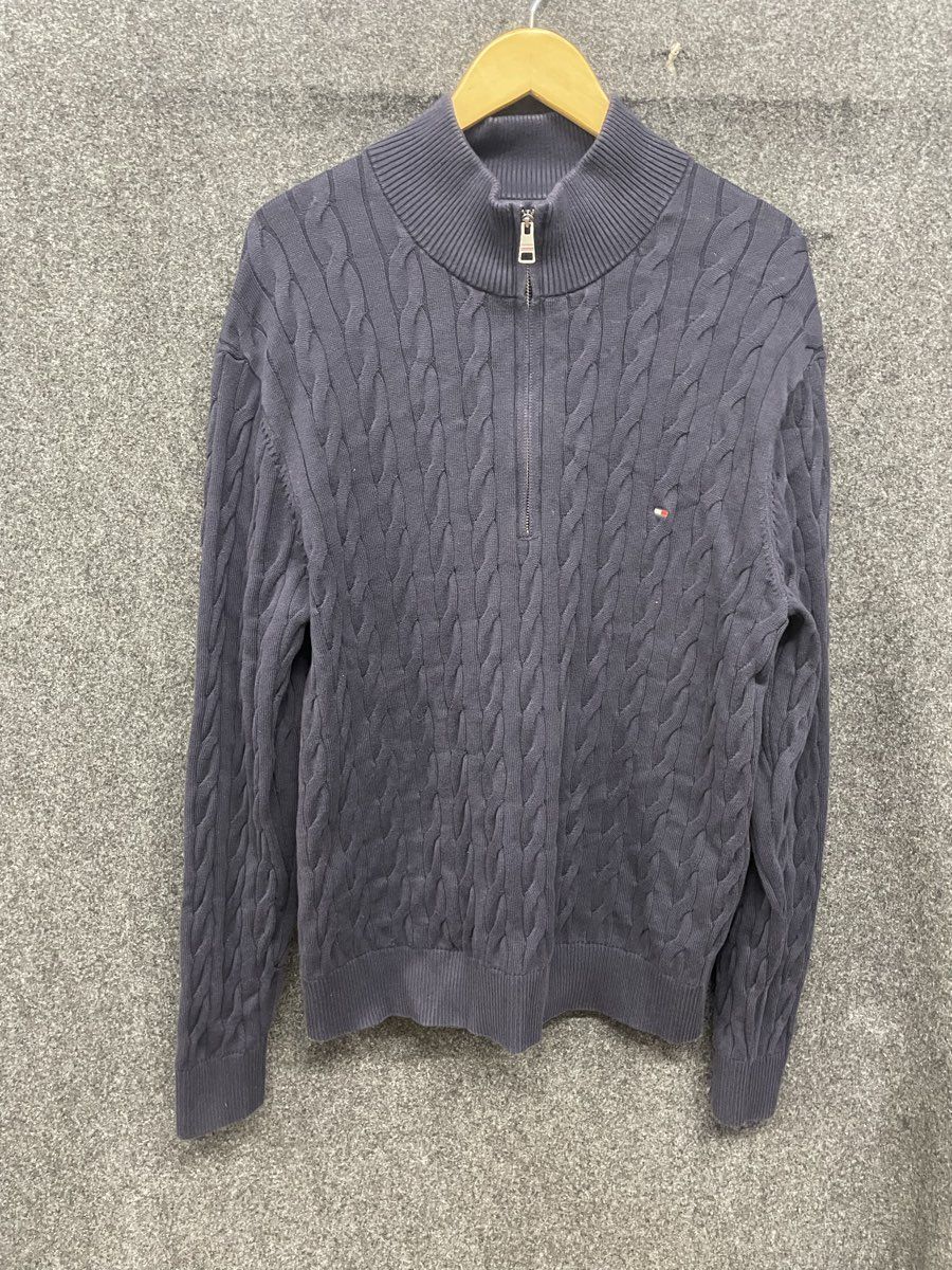 Tommy Hilfiger Men's Quarter Zip Cable Knit Pullover Sweater Gray Sz XXL