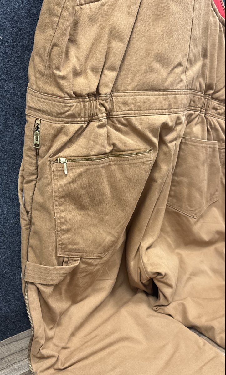Walls Men's Brown Insulated Duck Bib Overalls Quilt Lined Leg Zips