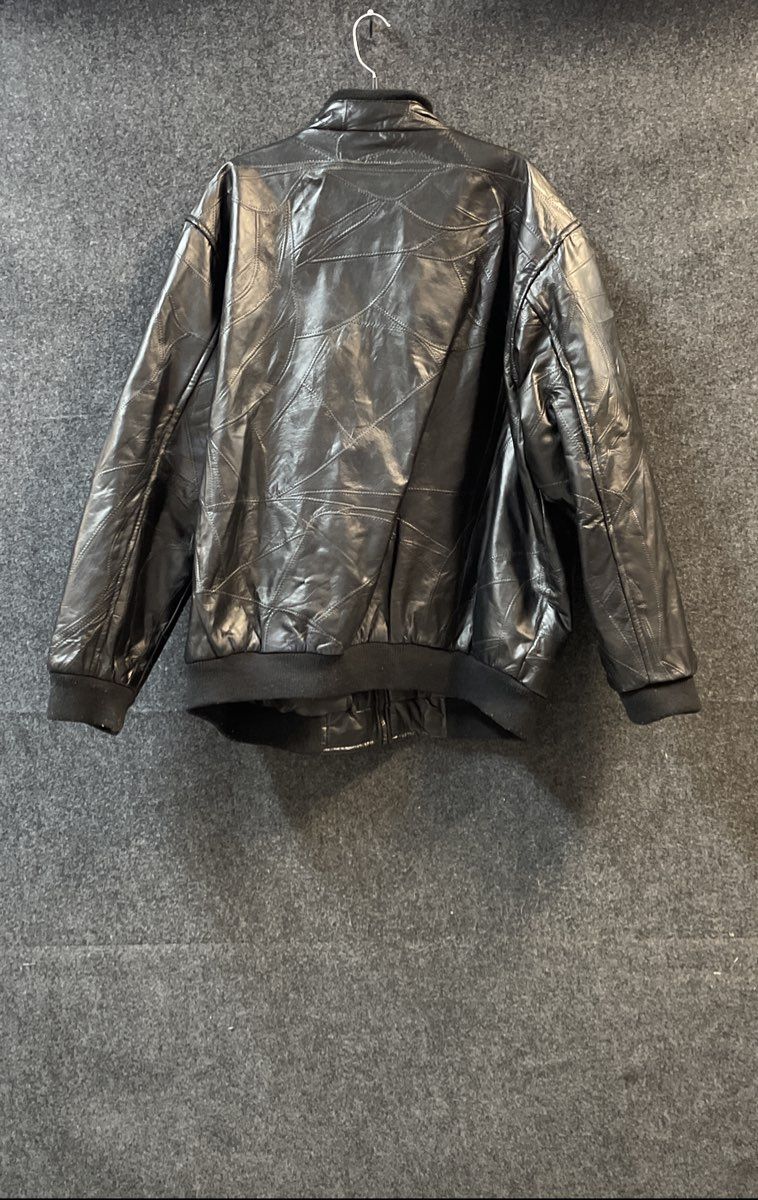 King Size Men's Black Patchwork Leather Full Zip Bomber Jacket Size 2XL Big
