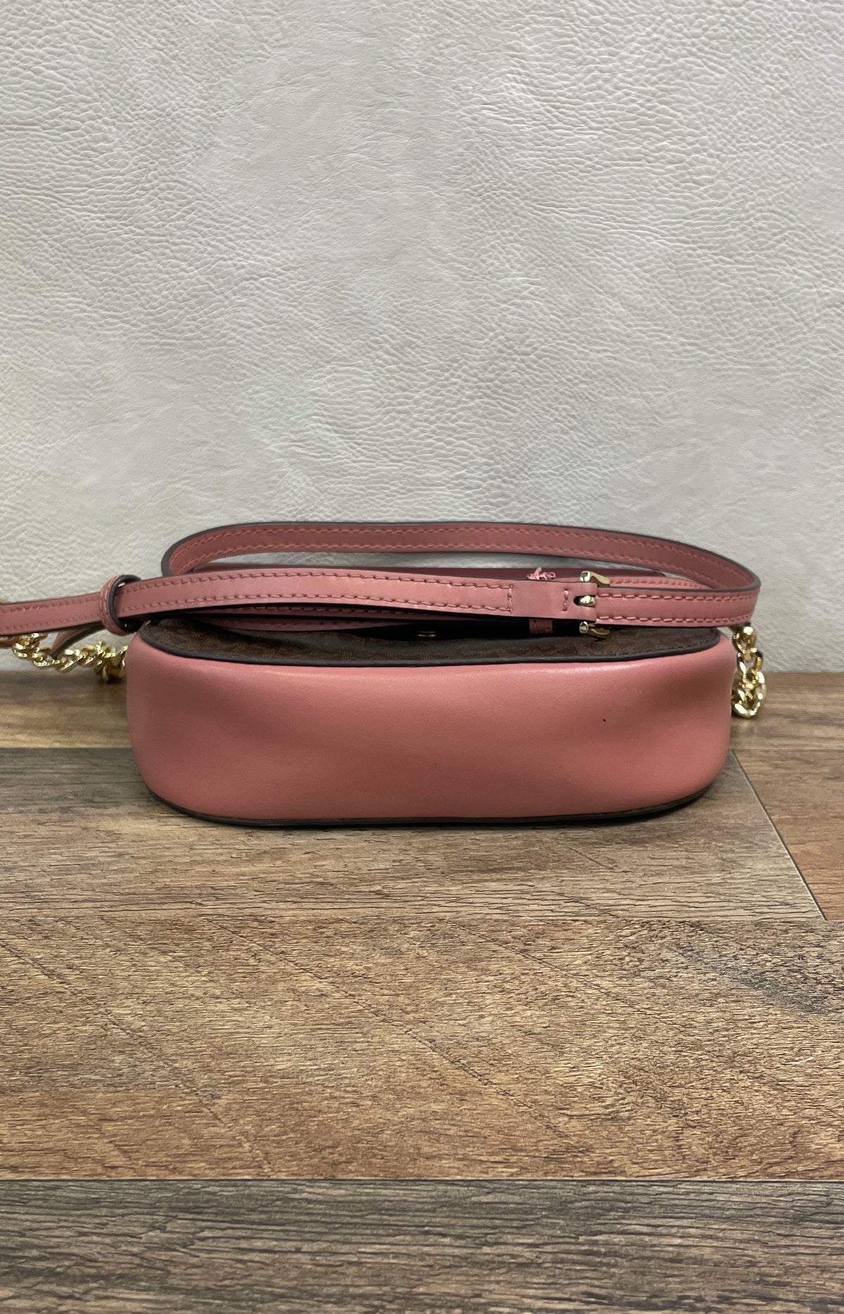 Michael Kors Maroon Brown Pink Signature Monogram Leather Crossbody Bag