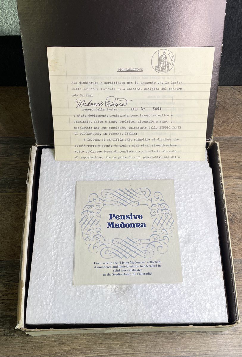 Di Volteradici Pensive Madonna Alabaster Collector Plate 1978 A. Santini IOB