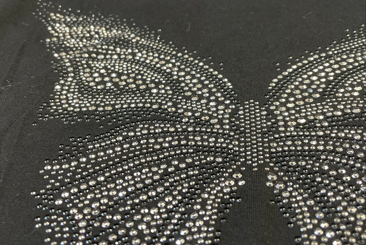 White House Black Market Women's Black Rhinestone Butterfly Embellished Shirt M