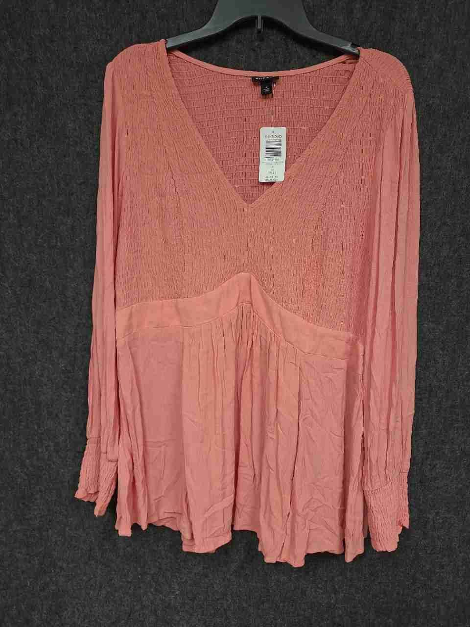 Torrid Women's Pink Long Sleeve Crinkle Babydoll Blouse Size 2X NWT