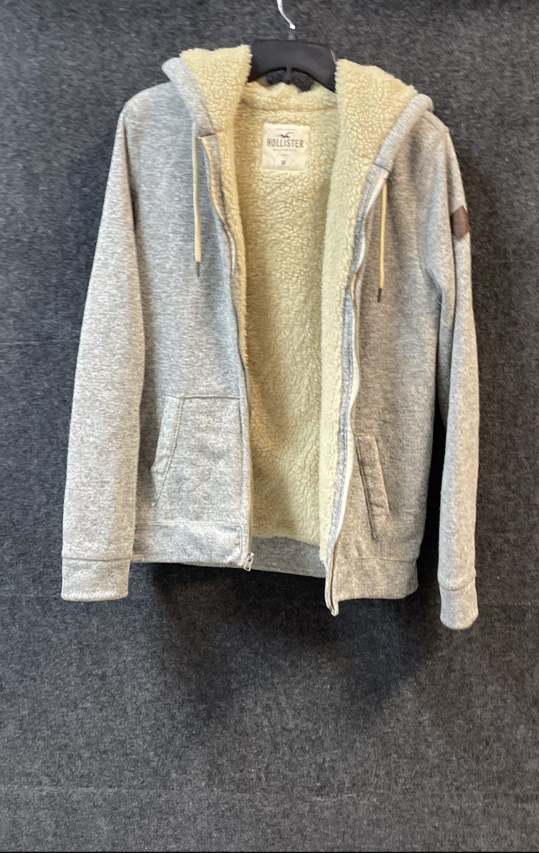 Hollister Men's Heather Gray Sherpa Lined Full Zip Hoodie Jacket Fleece Sz M
