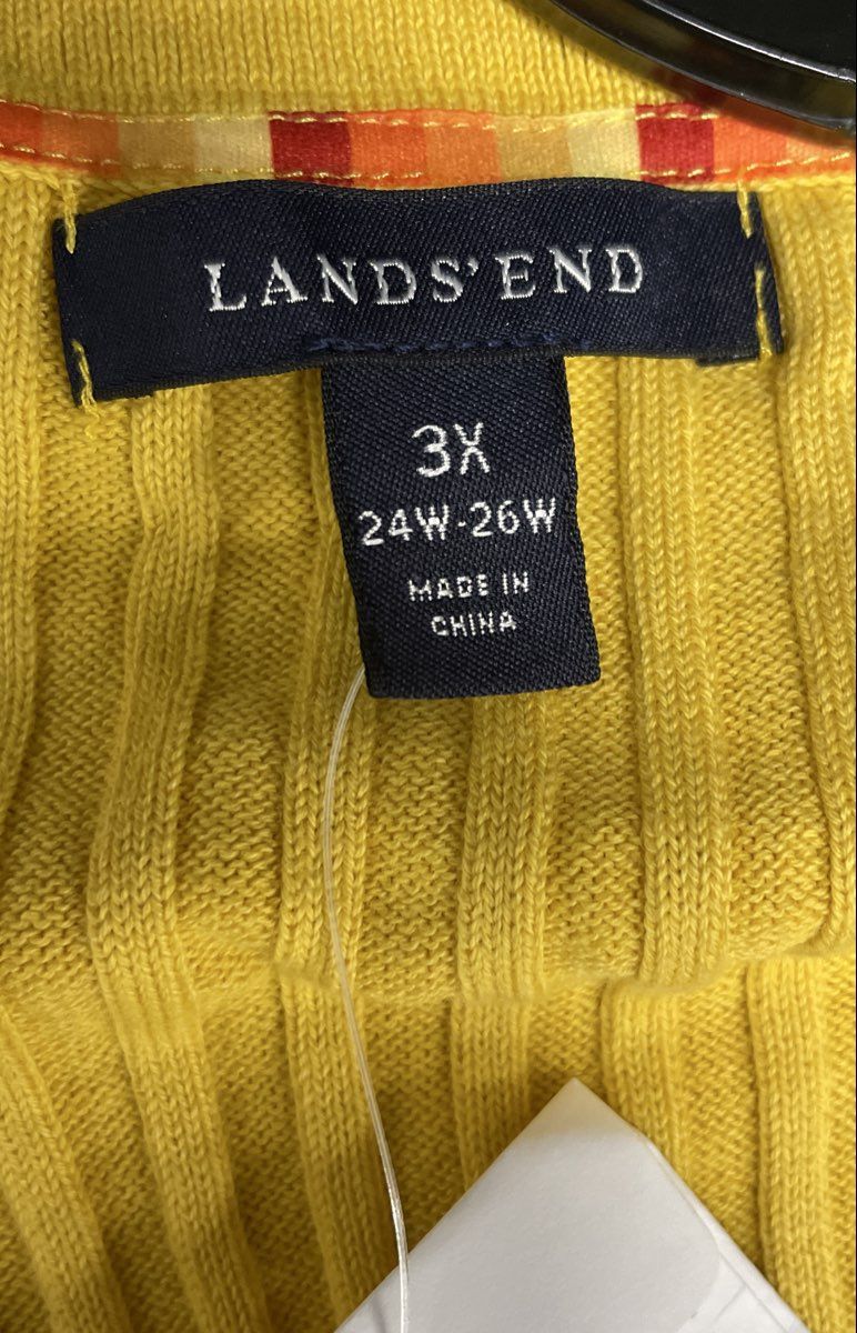Lands' End Women's Yellow Ribbed Knit V-Neck Button Cardigan Sz 3X (24W-26W) New