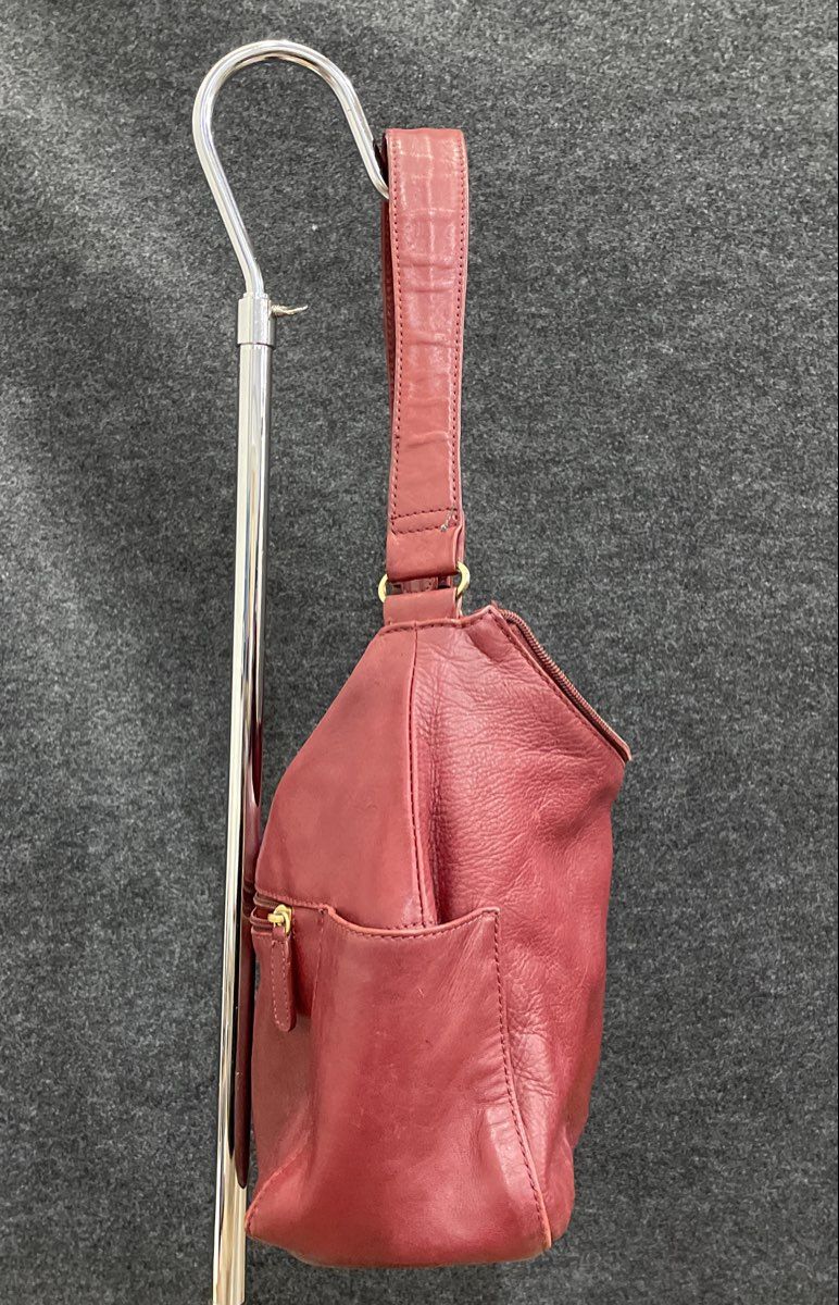 St. Johns Bay Red Leather Shoulder Bag Hobo Purse Gold Hardware
