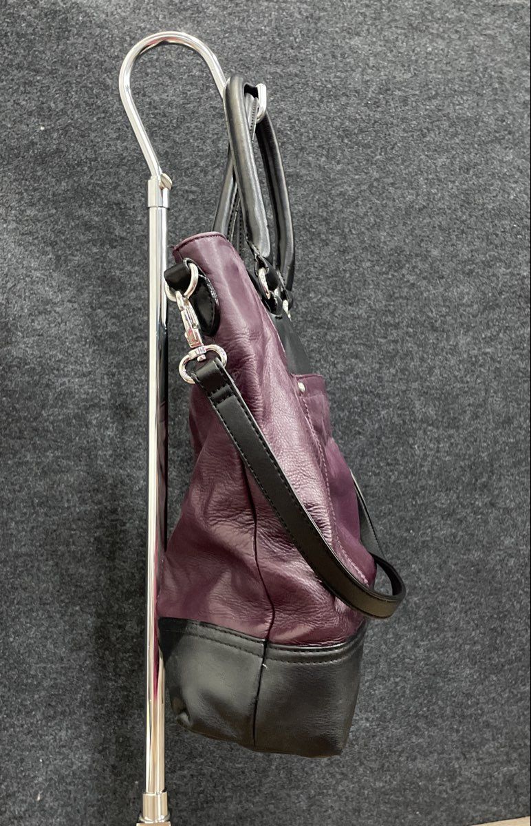 Tignanello Purple Black Leather Tote Bag Shoulder Purse Satchel Large