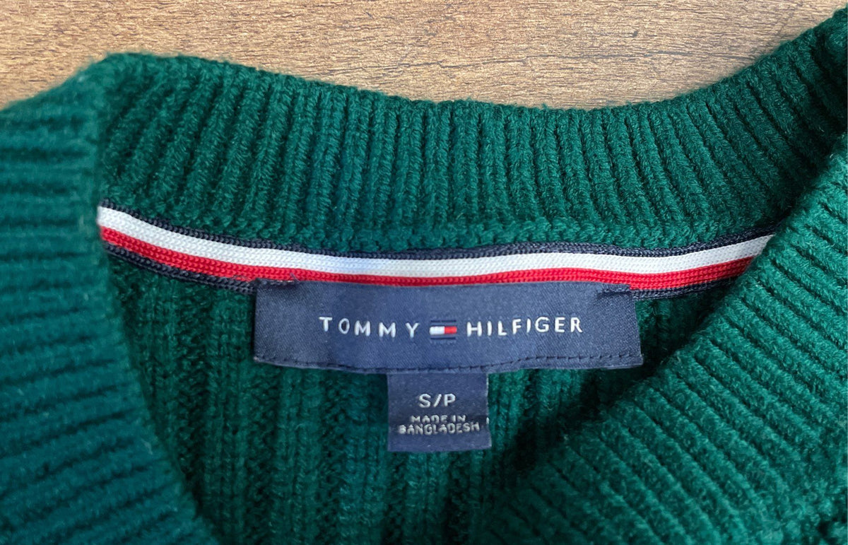 Tommy Hilfiger Women's Green Cable Knit Crew Neck Sweater Size S