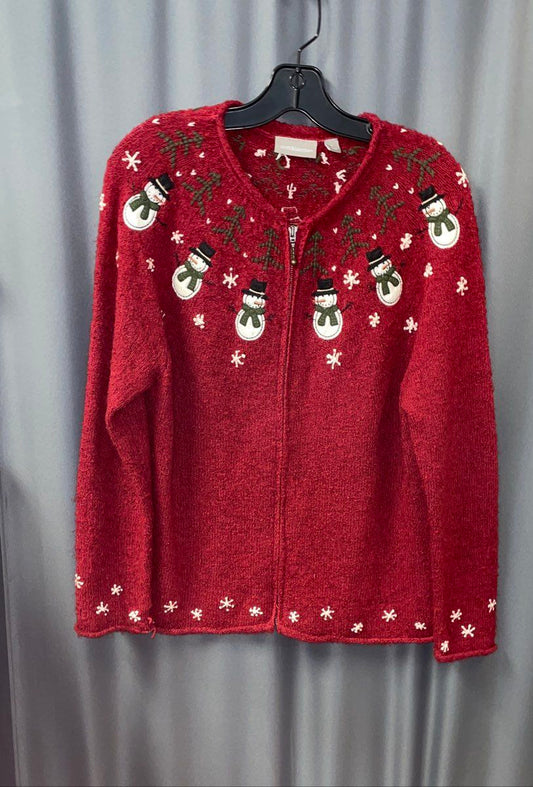 Croft & Barrow Women's Red Christmas Snowman Zip-Up Silk Blend Sweater Size L