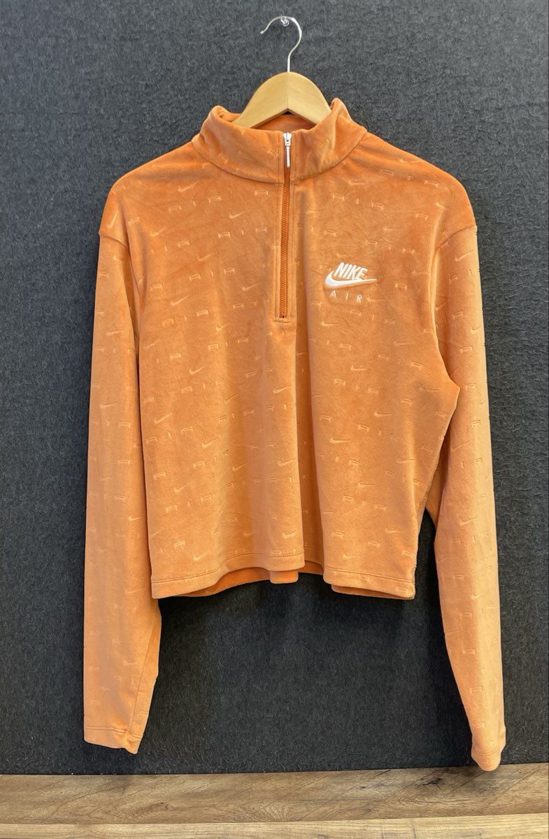Nike Women's Air Velour Quarter Zip Pullover Jacket Orange Embossed Logo Sz XXL