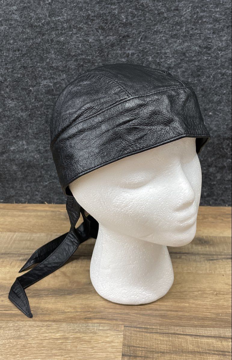 Vintage 90s Harley-Davidson Black Leather Biker Headwrap Bandanna Patch Sz OS